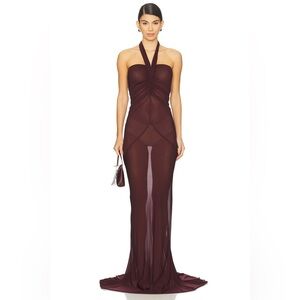 ATLEIN Halter Neck Ruched Gown in ivory size 36